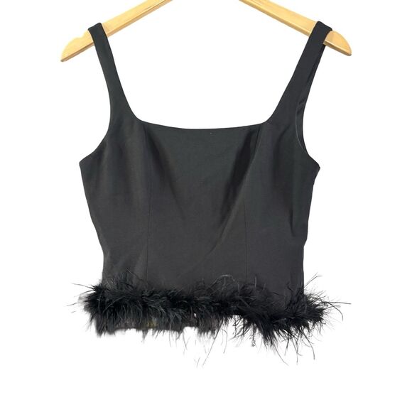 Aster The Label Feather Trimmed Black Crop Tank Top Women’s Size Small NWOT - Picture 5 of 7